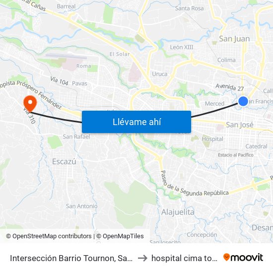 Intersección Barrio Tournon, San José to hospital cima torre 1 map