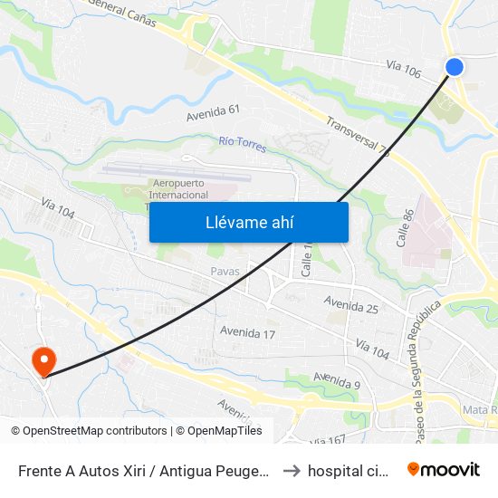 Frente A Autos Xiri / Antigua Peugeot, La Valencia Heredia to hospital cima torre 1 map