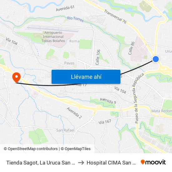 Tienda Sagot, La Uruca San José to Hospital CIMA San Jose map