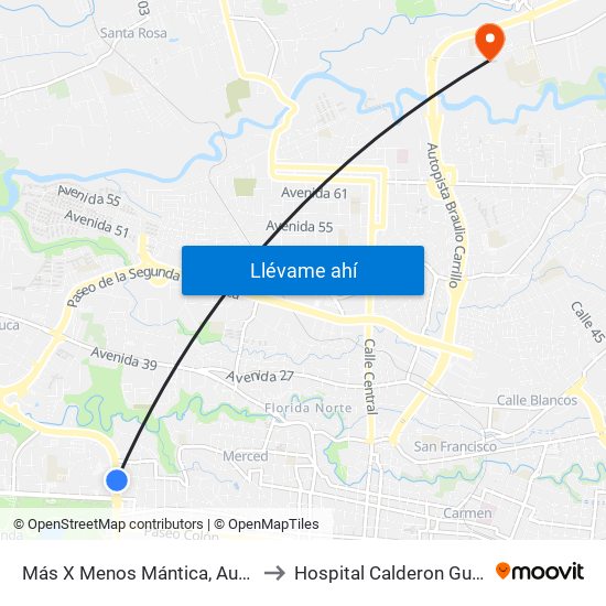 Más X Menos Mántica, Autopista General Cañas San José to Hospital Calderon Guardia Sala De Operaciones map