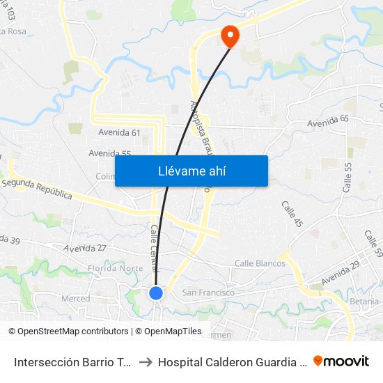 Intersección Barrio Tournon, San José to Hospital Calderon Guardia Sala De Operaciones map