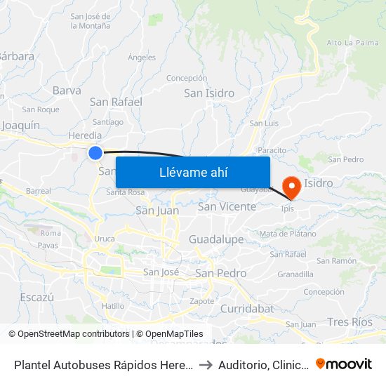 Plantel Autobuses Rápidos Heredianos, Pirro Heredia to Auditorio, Clinica Coronado map