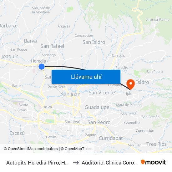 Autopits Heredia Pirro, Heredia to Auditorio, Clinica Coronado map