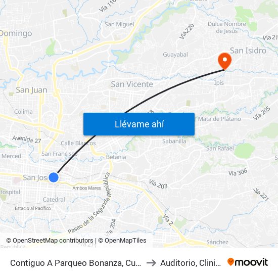 Contiguo A Parqueo Bonanza, Cuesta De Moras San José to Auditorio, Clinica Coronado map