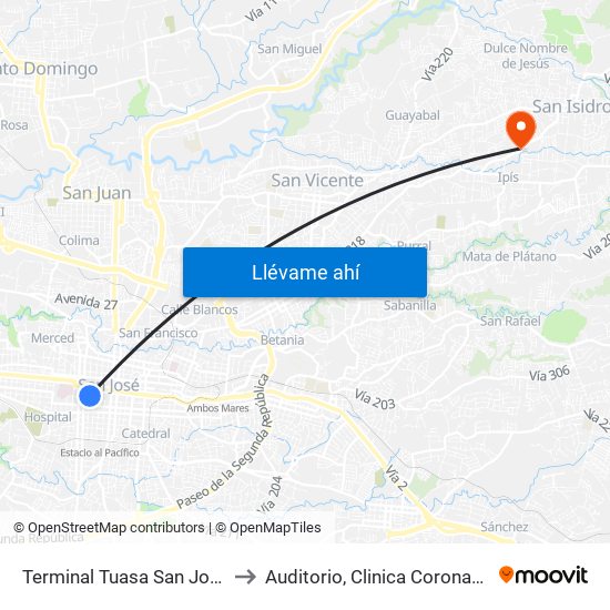 Terminal Tuasa San José to Auditorio, Clinica Coronado map