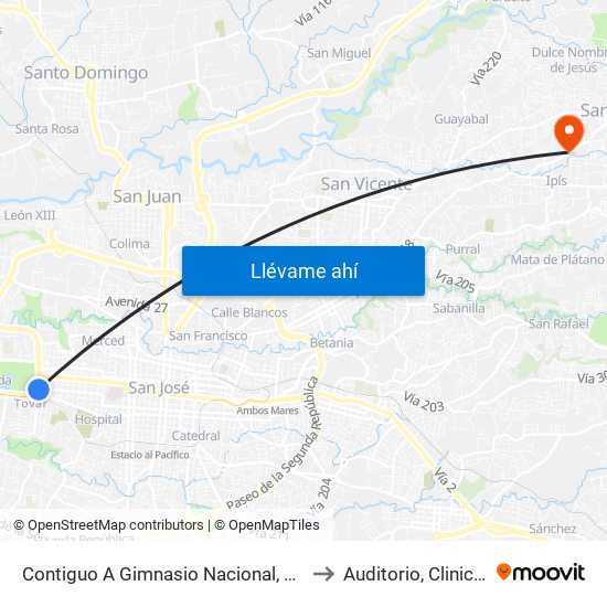 Contiguo A Gimnasio Nacional, Sabana Este San José to Auditorio, Clinica Coronado map