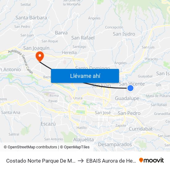 Costado Norte Parque De Moravia to EBAIS Aurora de Heredia map