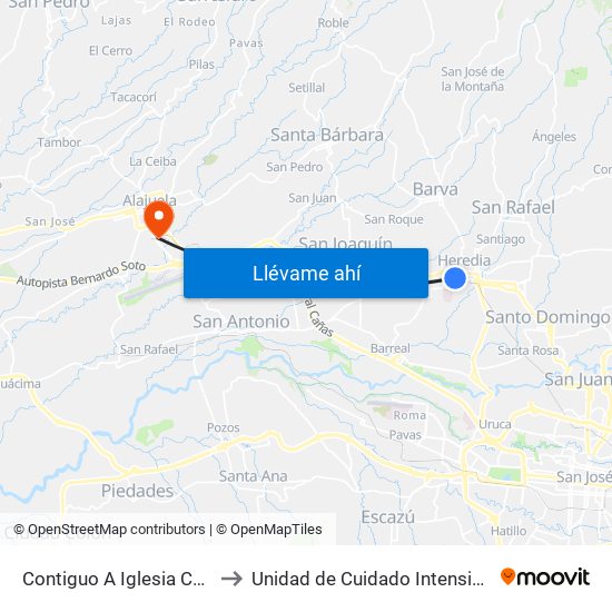 Contiguo A Iglesia Católica Los Ángeles, Heredia to Unidad de Cuidado Intensivo UCI, Hospital San Rafael Alajuela map