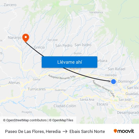 Paseo De Las Flores, Heredia to Ebais Sarchi Norte map