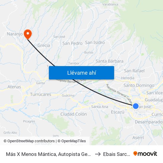 Más X Menos Mántica, Autopista General Cañas San José to Ebais Sarchi Norte map