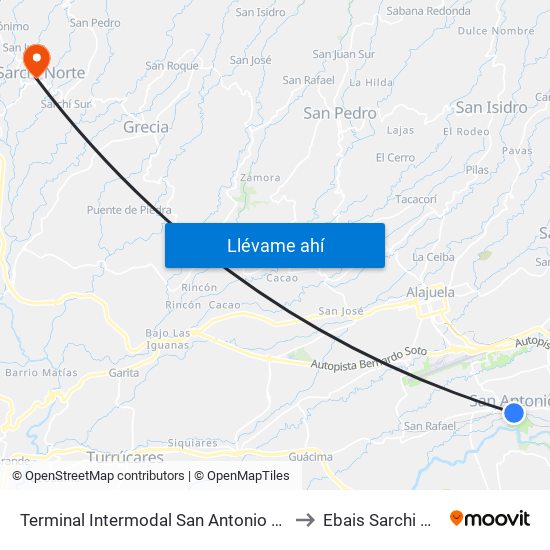 Terminal Intermodal San Antonio De Belén to Ebais Sarchi Norte map