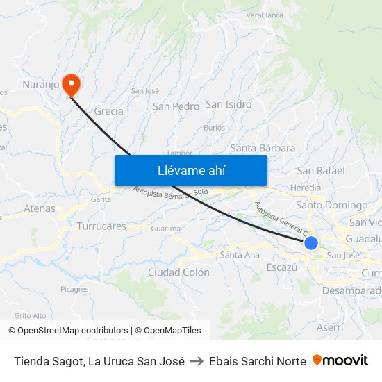 Tienda Sagot, La Uruca San José to Ebais Sarchi Norte map