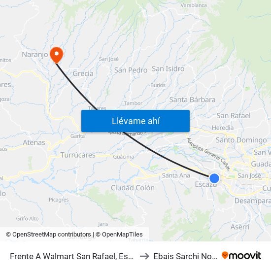 Frente A Walmart San Rafael, Escazú to Ebais Sarchi Norte map