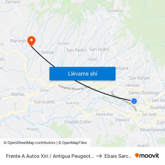 Frente A Autos Xiri / Antigua Peugeot, La Valencia Heredia to Ebais Sarchi Norte map