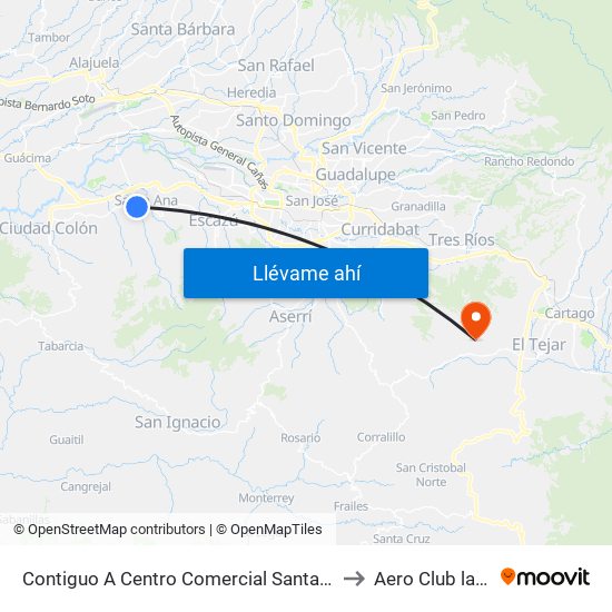 Contiguo A Centro Comercial Santa Ana Town Center to Aero Club las Minas map