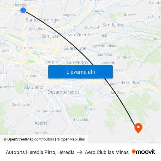 Autopits Heredia Pirro, Heredia to Aero Club las Minas map