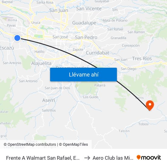 Frente A Walmart San Rafael, Escazú to Aero Club las Minas map
