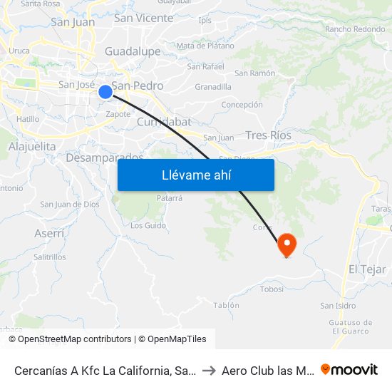 Cercanías A Kfc La California, San José to Aero Club las Minas map