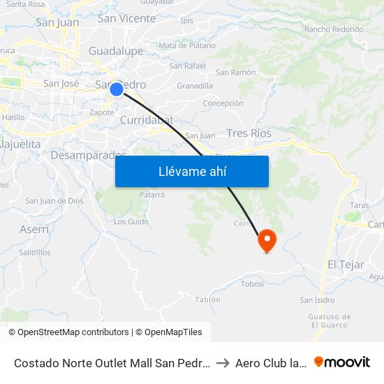 Costado Norte Outlet Mall San Pedro, Montes De Oca to Aero Club las Minas map