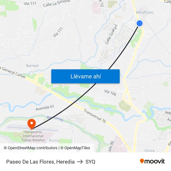 Paseo De Las Flores, Heredia to SYQ map