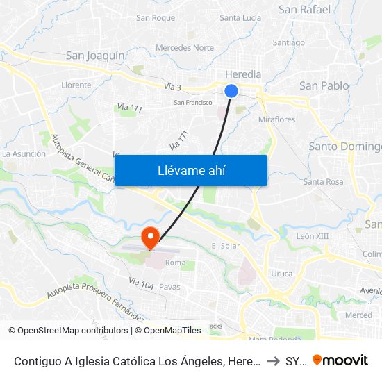 Contiguo A Iglesia Católica Los Ángeles, Heredia to SYQ map