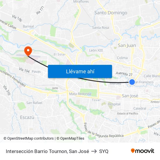 Intersección Barrio Tournon, San José to SYQ map