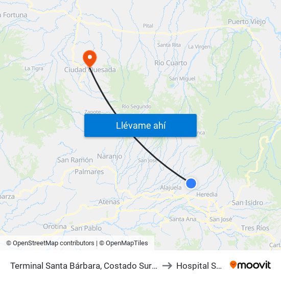 Terminal Santa Bárbara, Costado Sur Parque Santa Bárbara to Hospital San Carlos map