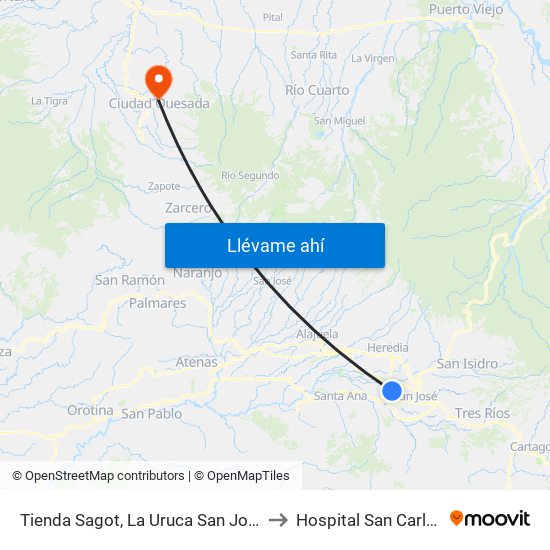 Tienda Sagot, La Uruca San José to Hospital San Carlos map