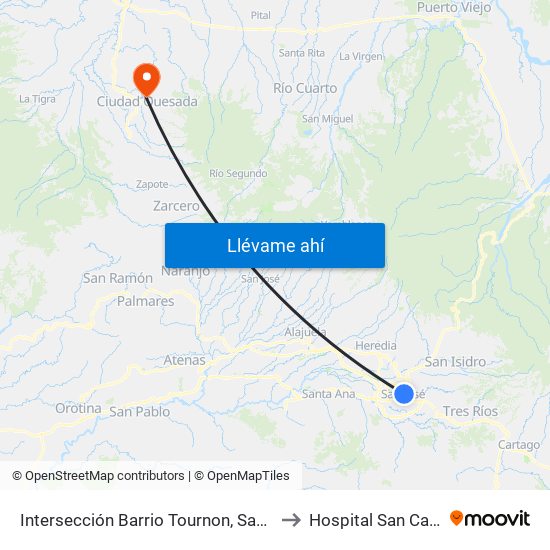 Intersección Barrio Tournon, San José to Hospital San Carlos map