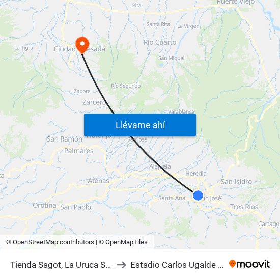 Tienda Sagot, La Uruca San José to Estadio Carlos Ugalde Álvarez map