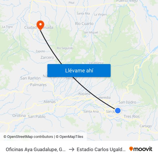 Oficinas Aya Guadalupe, Goicoechea to Estadio Carlos Ugalde Álvarez map