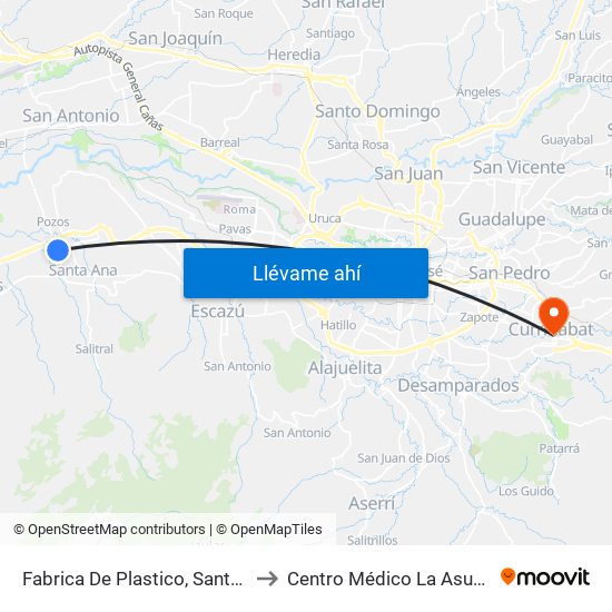 Fabrica De Plastico, Santa Ana to Centro Médico La Asunción map