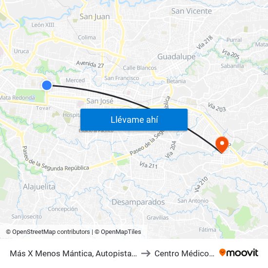 Más X Menos Mántica, Autopista General Cañas San José to Centro Médico La Asunción map