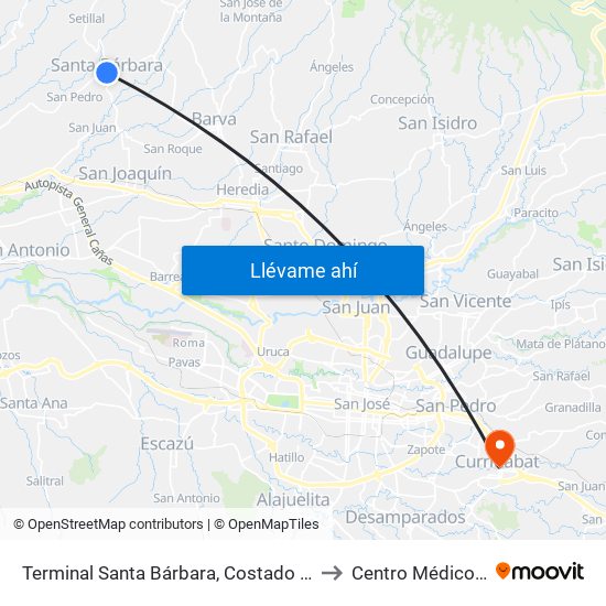 Terminal Santa Bárbara, Costado Sur Parque Santa Bárbara to Centro Médico La Asunción map