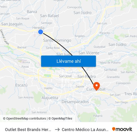 Outlet Best Brands Heredia to Centro Médico La Asunción map