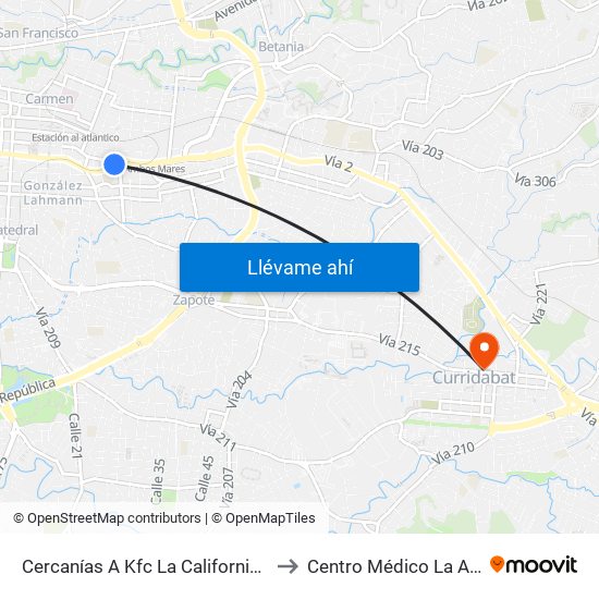 Cercanías A Kfc La California, San José to Centro Médico La Asunción map