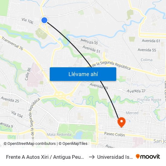Frente A Autos Xiri / Antigua Peugeot, La Valencia Heredia to Universidad Isaac Newton map