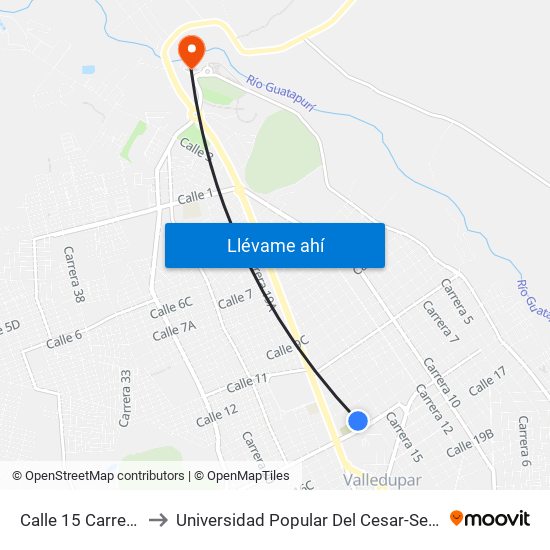 Calle 15 Carrera 17a to Universidad Popular Del Cesar-Sede Hurtado map