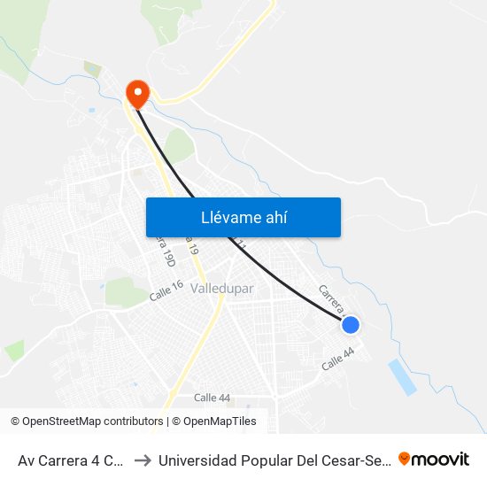 Av Carrera 4 Calle 33 to Universidad Popular Del Cesar-Sede Hurtado map