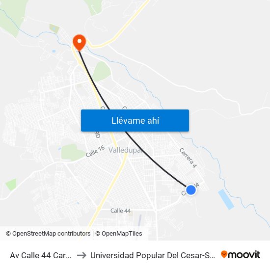 Av Calle 44 Carrera 4d to Universidad Popular Del Cesar-Sede Hurtado map