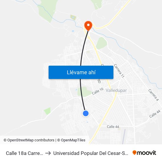 Calle 18a Carrera 33a to Universidad Popular Del Cesar-Sede Hurtado map