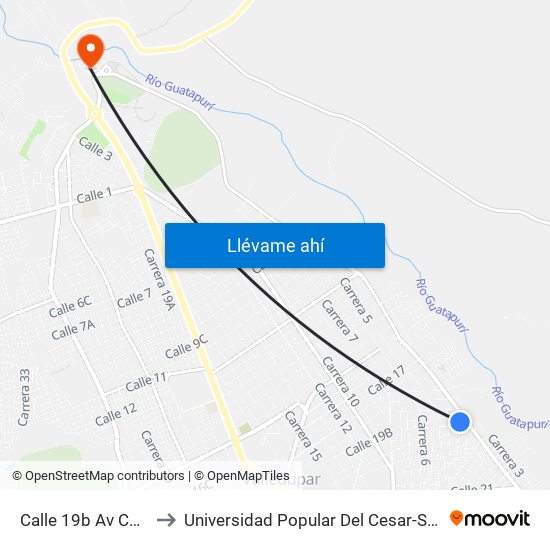 Calle 19b Av Carrera 4 to Universidad Popular Del Cesar-Sede Hurtado map