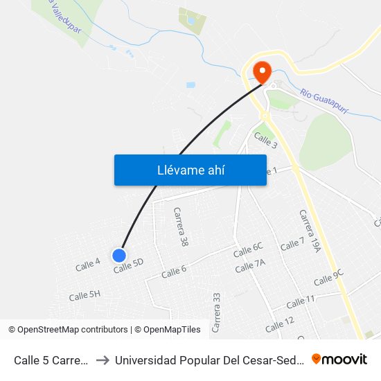 Calle 5 Carrera 46 to Universidad Popular Del Cesar-Sede Hurtado map