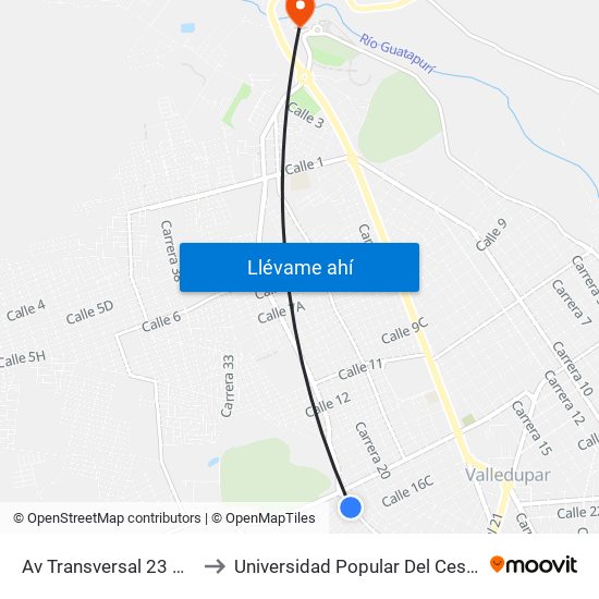 Av Transversal 23 Diagonal 16a to Universidad Popular Del Cesar-Sede Hurtado map
