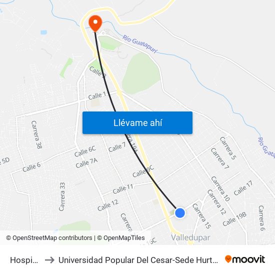 Hospital to Universidad Popular Del Cesar-Sede Hurtado map