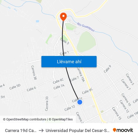 Carrera 19d Calle 11c to Universidad Popular Del Cesar-Sede Hurtado map