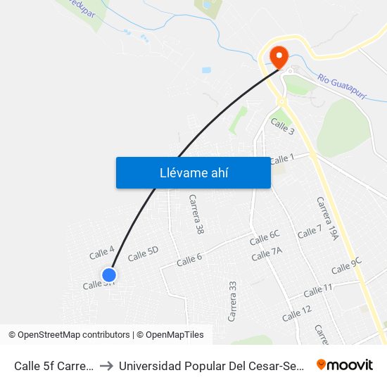 Calle 5f Carrera 51 to Universidad Popular Del Cesar-Sede Hurtado map