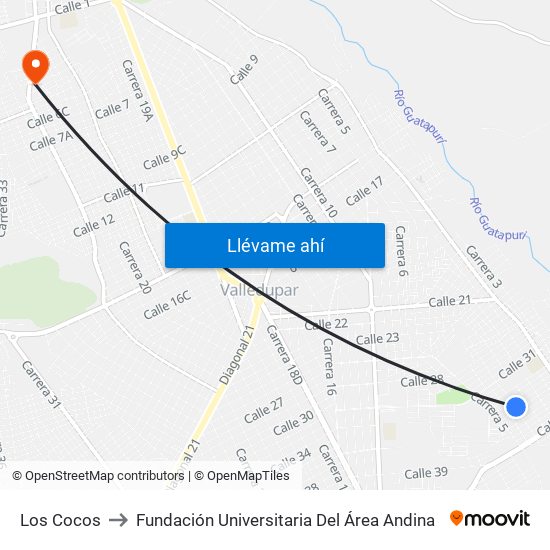 Los Cocos to Fundación Universitaria Del Área Andina map