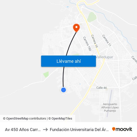 Av 450 Años Carrera 45 to Fundación Universitaria Del Área Andina map