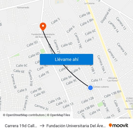 Carrera 19d Calle 11c to Fundación Universitaria Del Área Andina map